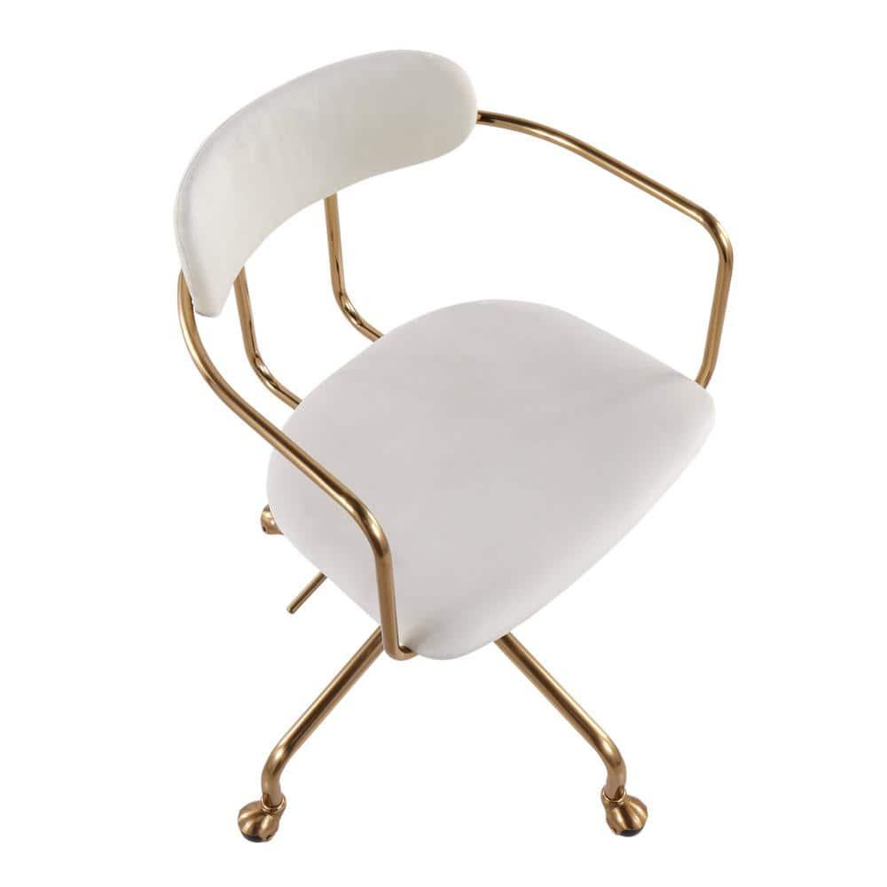 Cream Velvet Swivel Task Chair with Gold Metal Frame