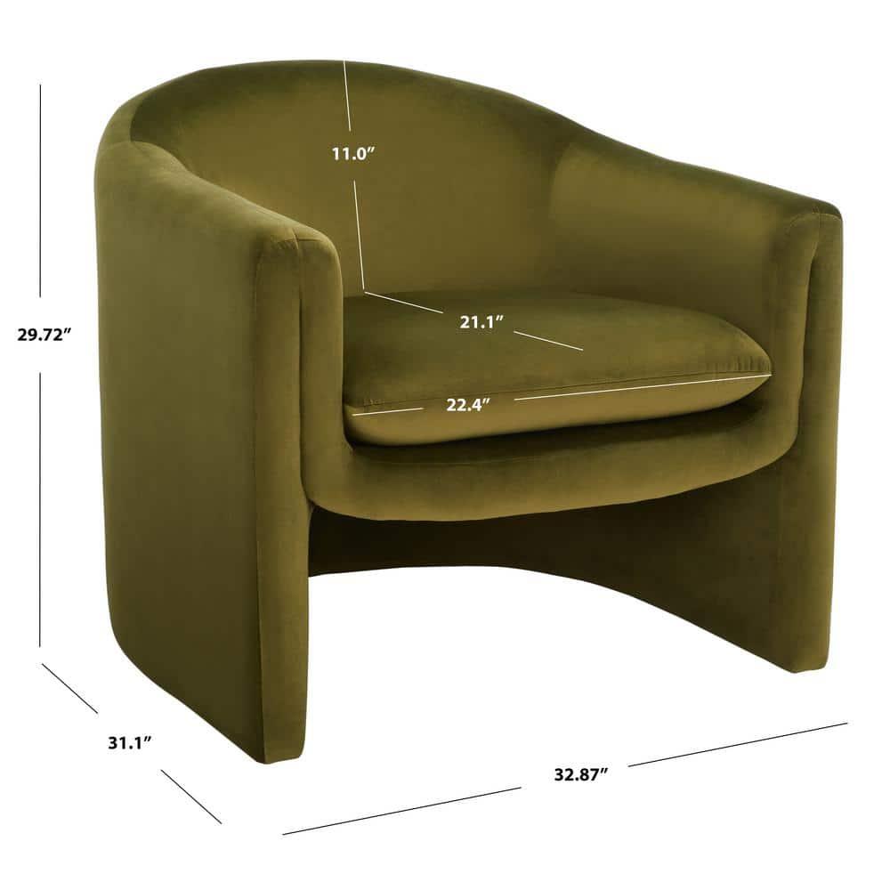SAFAVIEH Couture Laylette Collection Modern Wood Fabric Foam Metal Solid Print Accent Chair, Olive Green