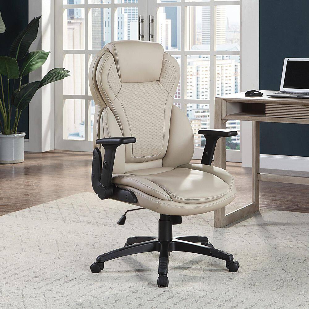 Executive High Back Taupe Gray Bonded Leather Office Chair