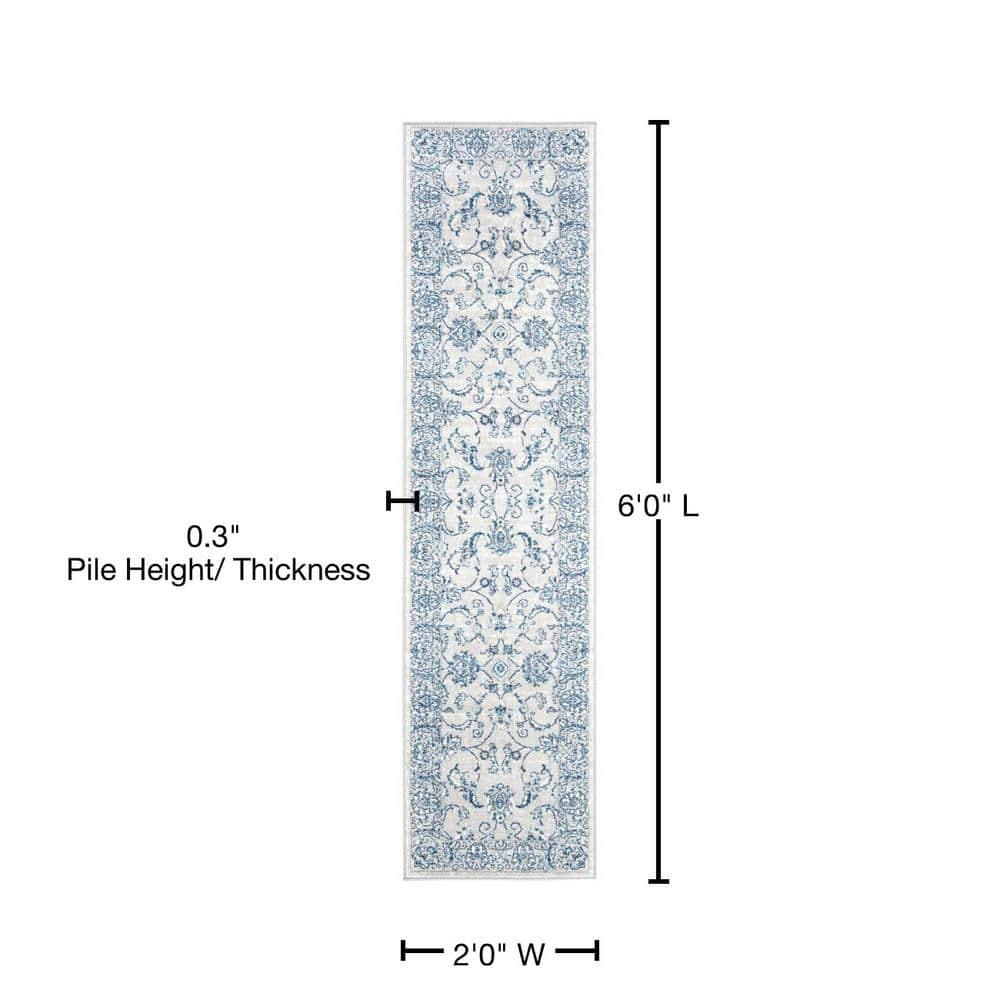 SAFAVIEH Brentwood Deirdre Floral Bordered Runner Rug, 2' x 6', Light Grey/Blue