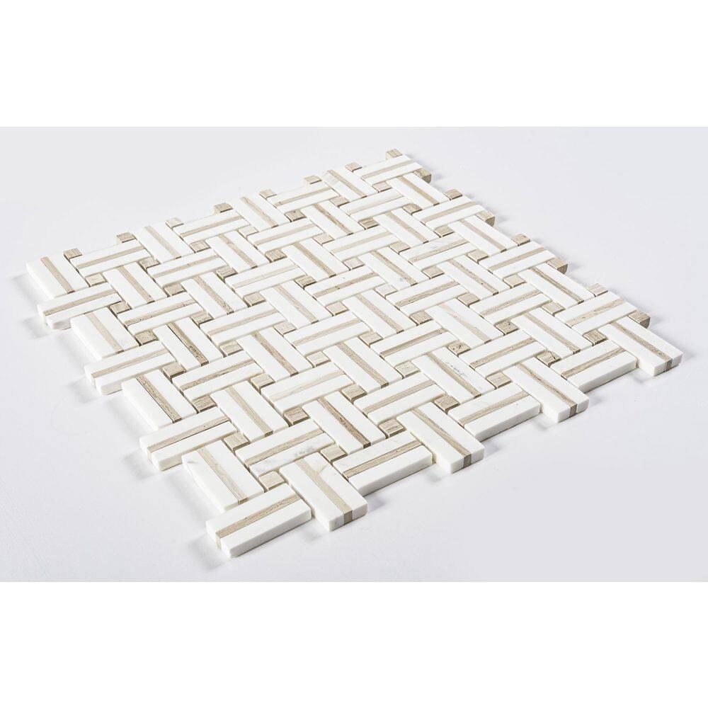 Fabrique 1" x 2" Natural Stone Marble Basketweave Kitchen Backsplash, Bathroom Mosaic Wall and Floor Tile