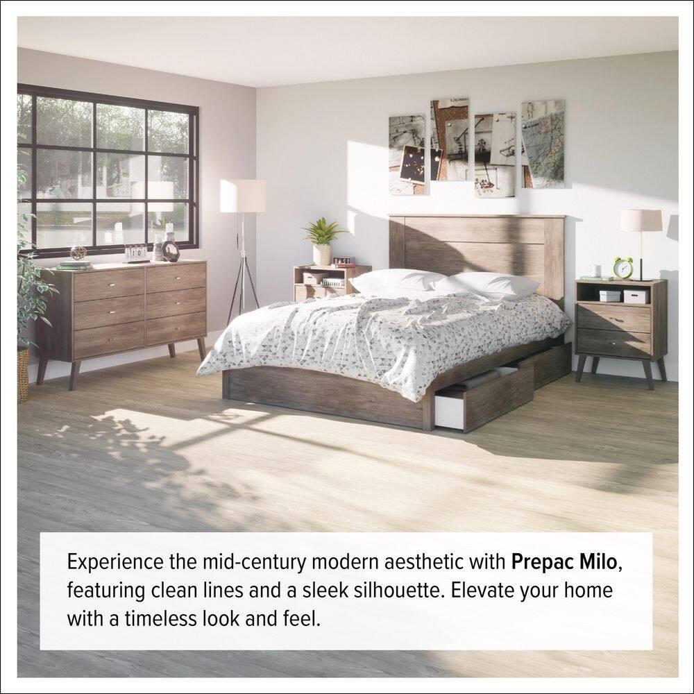 Mid-Century Modern 4 Drawer Chest Drifted Gray - Prepac: Sleek Bedroom Storage, Brass Knobs