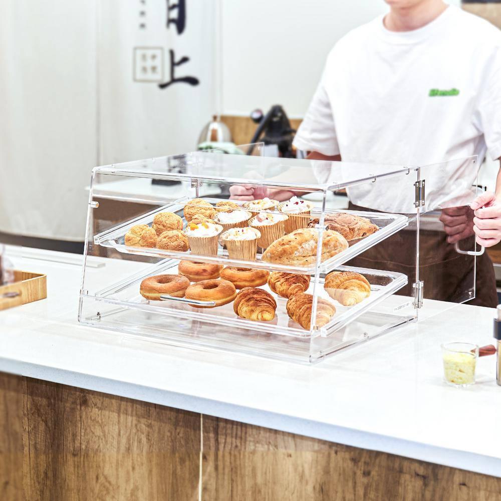 VEVOR Pastry Display Case, 2-Tier Countertop Bakery Display Case, Acrylic Display Box with Rear Door Access & Removable Shelves, 20.7"x13.2"x11.9"