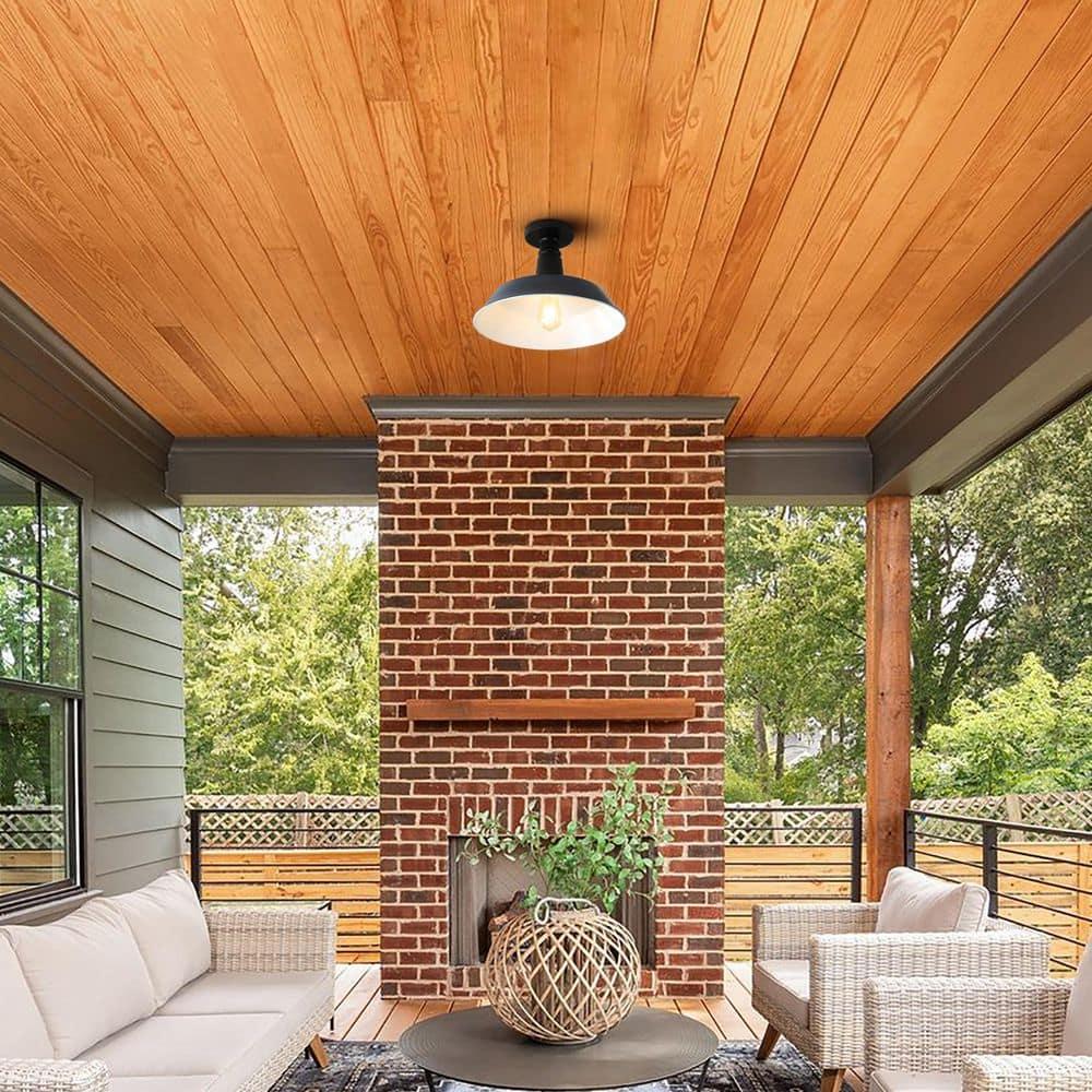 JONATHAN Y JYL7617C Camila 14" 1-Light Classic Industrial Indoor/Outdoor Iron LED Semi Flush Mount Mid-Century, Rustic 2700K Cozy Warm Light Kitchen Hallway Bathroom Stairwell, Navy/White