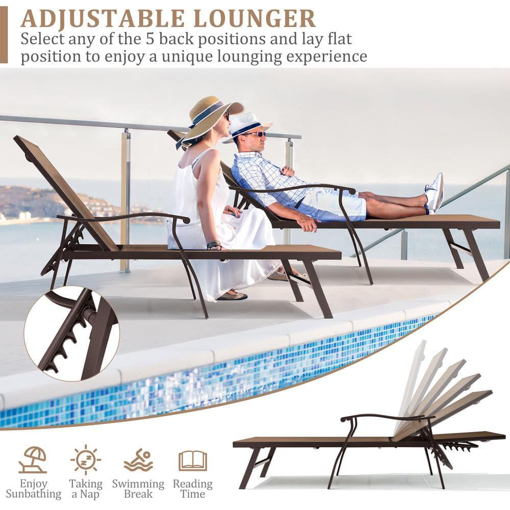 Outdoor Aluminum Adjustable Chaise Lounge Chair with Arms - Brown - Crestlive Products: Patio Furniture, Weather-Resistant