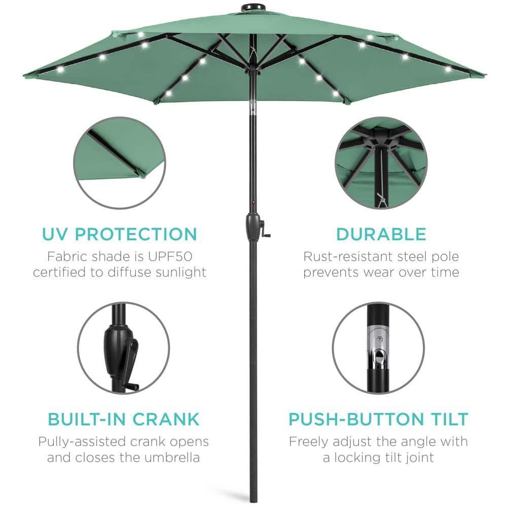 Best Choice Products 7.5ft Outdoor Solar Patio Umbrella for Deck, Pool w/ Tilt, Crank, LED Lights - Seaglass