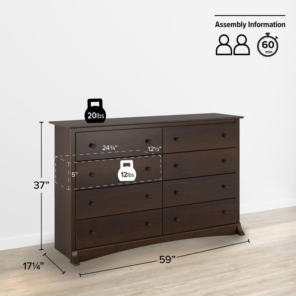 Sonoma 8 Drawer Dresser Espresso - Prepac: Laminated MDF, Metal Hardware, Includes Anti-Tip Kit