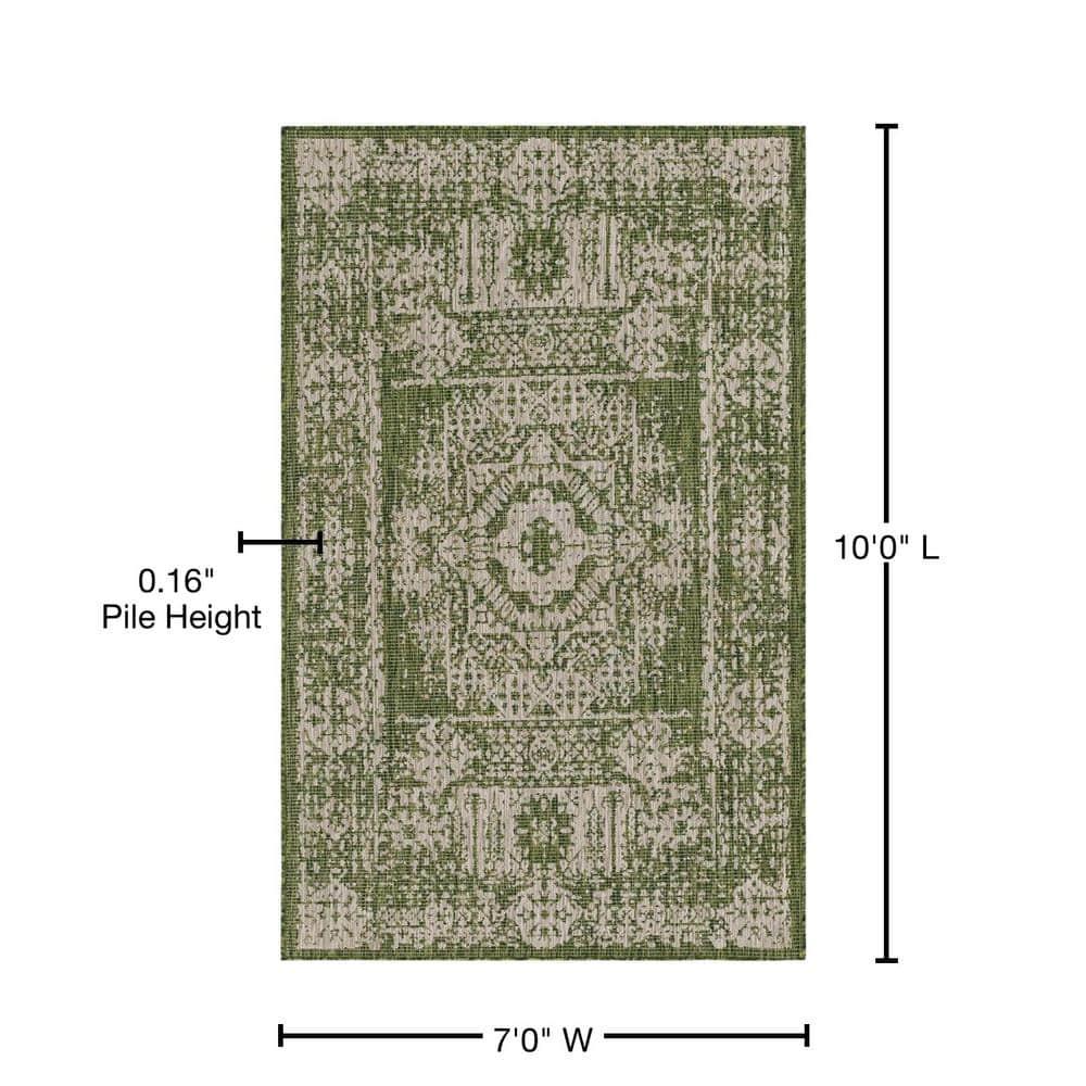 Unique Loom 7' 1 x 10' 0 Rectangle Indoor/Outdoor Traditional Green Area Rug
