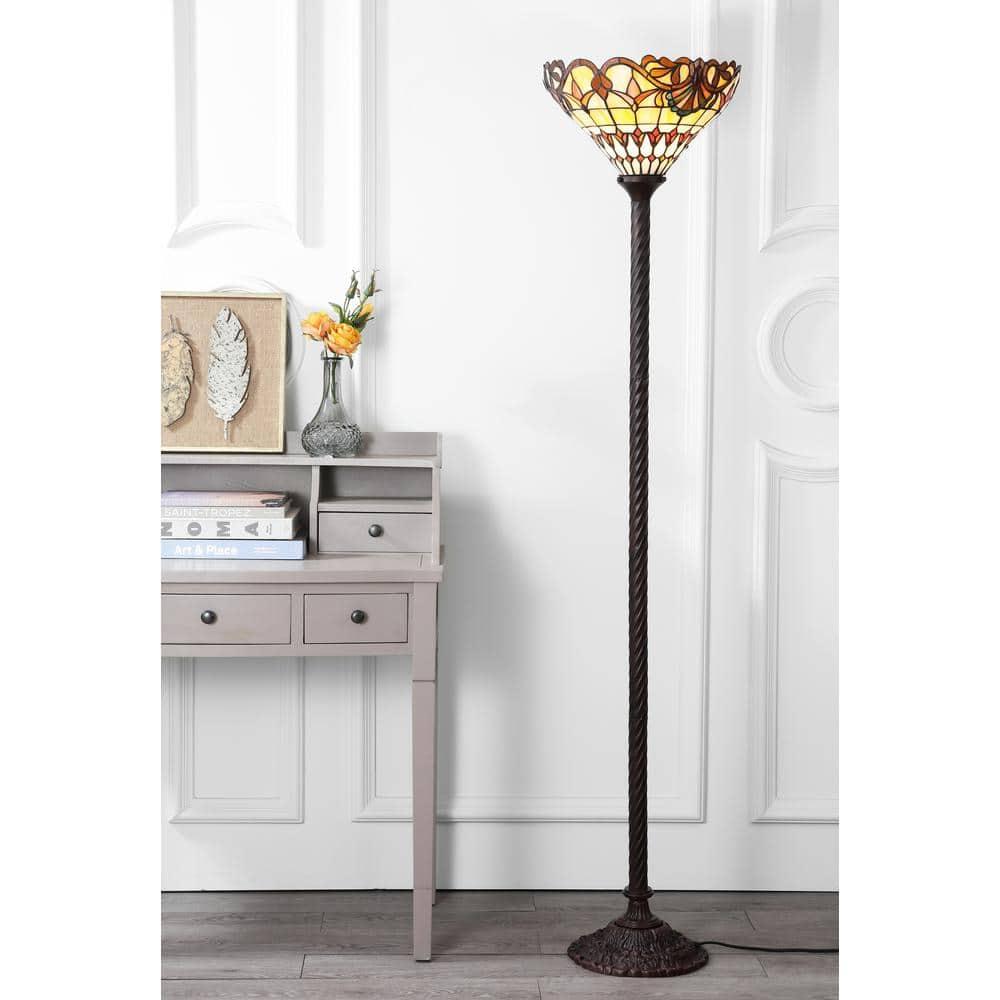 JONATHAN Y JYL8003A Davis Tiffany-Style 70" Torchiere LED Floor Lamp, Traditional for living room, dinning room, bedroom, office Bulb Included, Bronze
