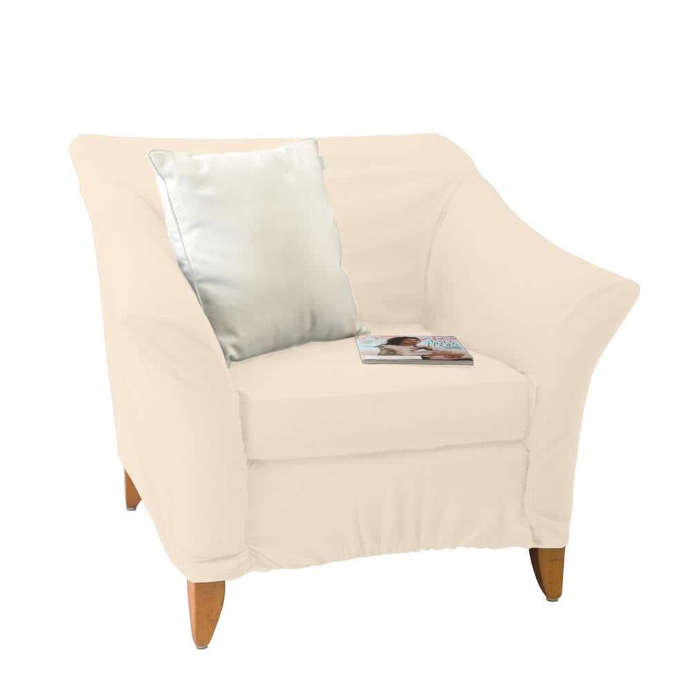 Home Details Waffle Design Chair/Recliner Stretch Fit Slipcover in Ivory