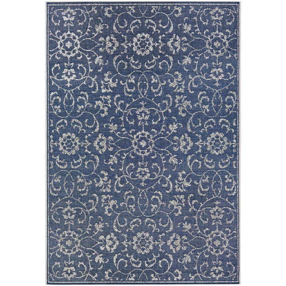 Couristan Monte Carlo Summer Vines Indoor / Outdoor Area Rug, Navy-Ivory, 5'3" x 7'6"