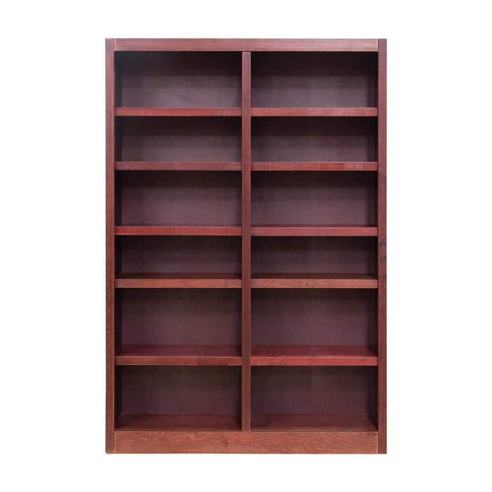 12 Shelf Double Wide Wood Bookcase, 84 inch Tall - Cherry Finish