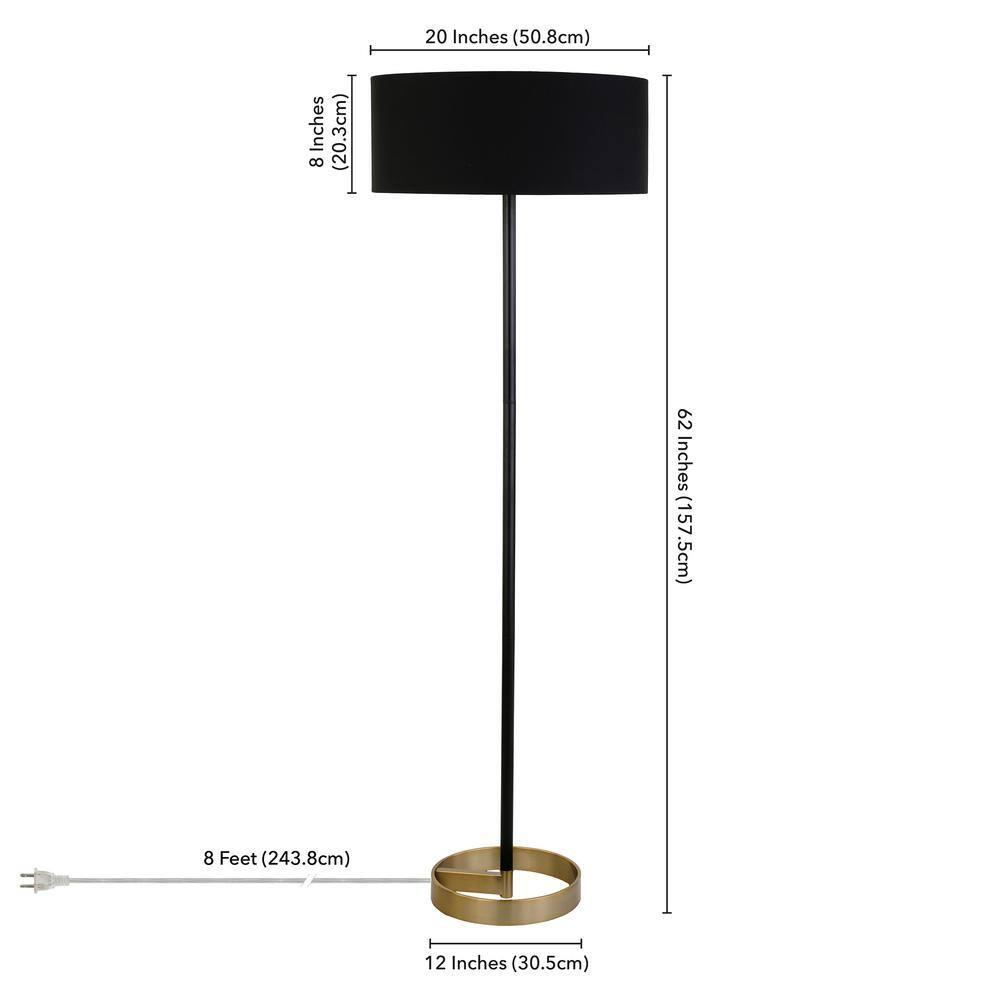 Henn&Hart 20" Matte Black/Brass Metal/Fabric Floor Lamp