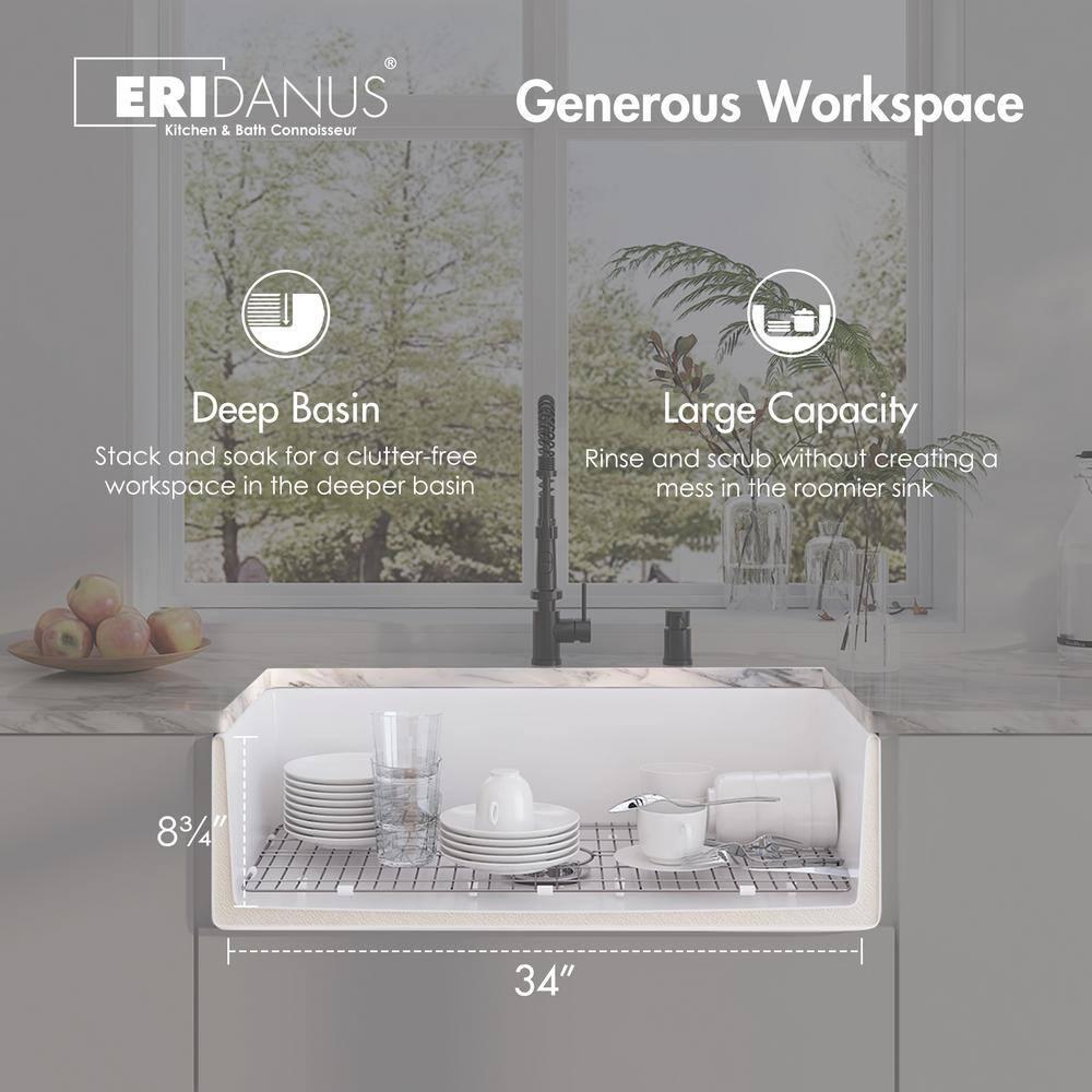 Denbigh 36'' W Farmhouse / Apron Single Bowl White Fireclay Kitchen Sink with Accessories