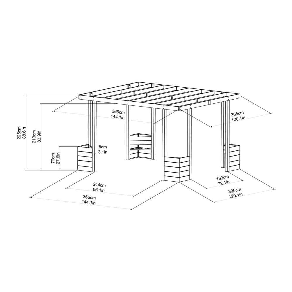 Sunjoy Sunjoy Marbella Pergola 10 x 12 ft. Outdoor Black Steel Frame Pergolas All-Season Durability High-Wind Rating for Outdoor Patio Deck Garden