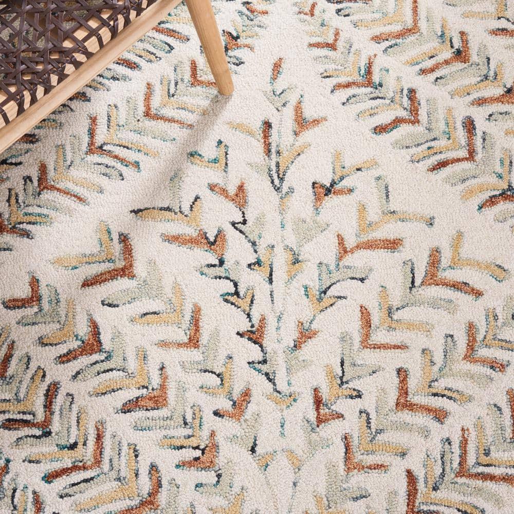 SAFAVIEH Capri Proinsias Leaves Wool Area Rug, Ivory/Green, 6' x 9'