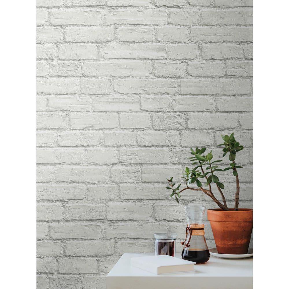 Off-White Vinyl Coated Faux Brick Pre-Pasted Wallpaper Roll