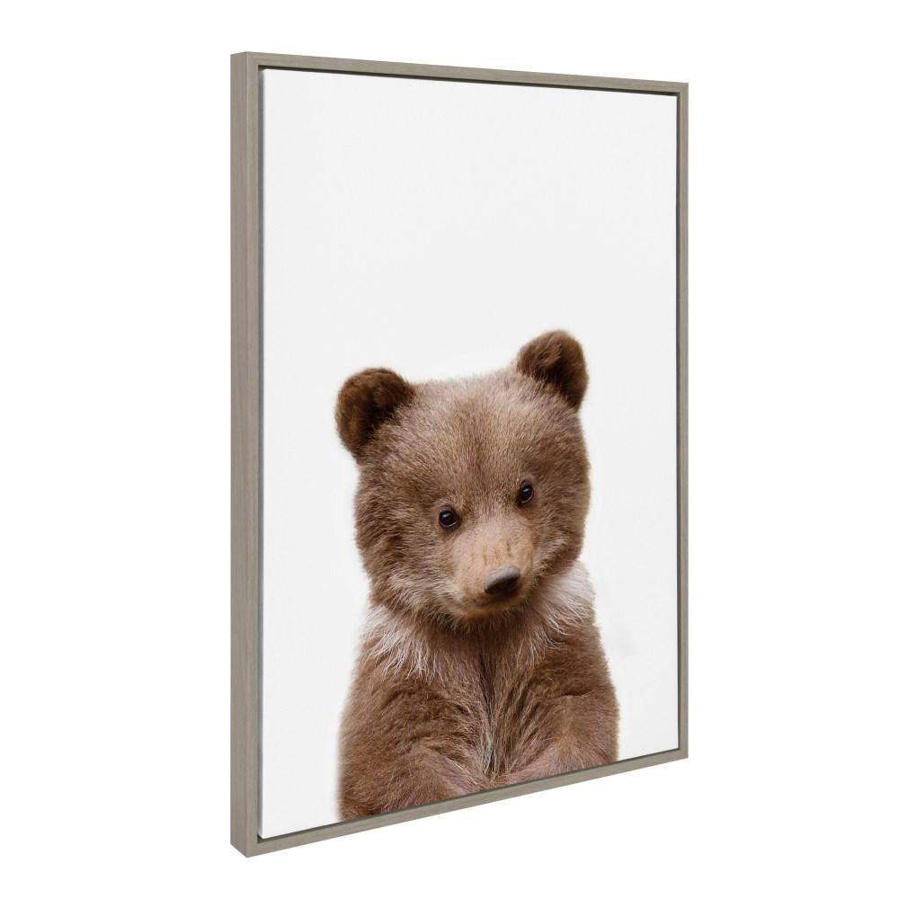 23" x 33" Sylvie Baby Bear Framed Canvas by Amy Peterson Gray: Nursery Wall Art - Kate & Laurel All Things Decor