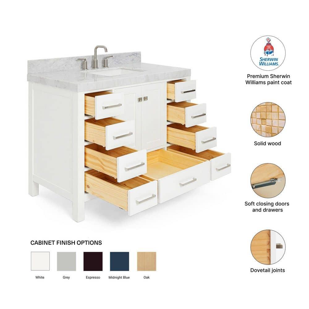 Cambridge 42'' Single Bathroom Vanity with Carrara Marble Top
