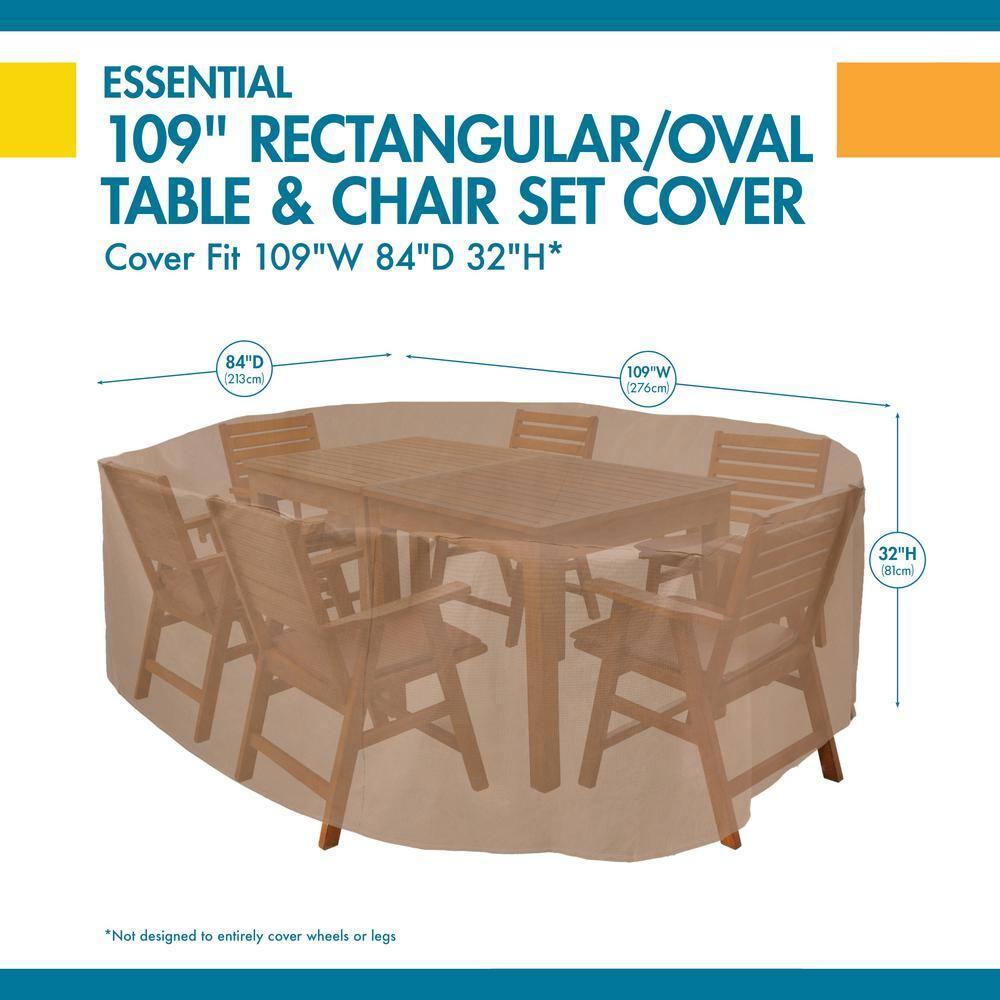 Duck Covers Essential Rectangular/Oval Table Cover & Chair Set Cover - Water Resistant Outdoor Furniture Cover, 109"L x 84"W x 32"H, Latte