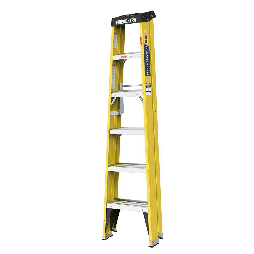 6 ft Yellow Fiberglass Step Ladder with 6 Steps