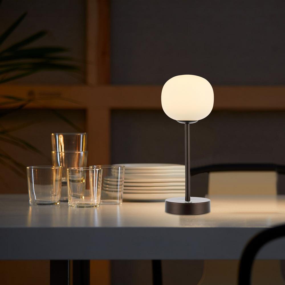 JONATHAN Y Natalia 12.25" Modern Farmhouse Iron Rechargeable Integrated Portable LED Table Lamp, Oil Rubbed Bronze/White