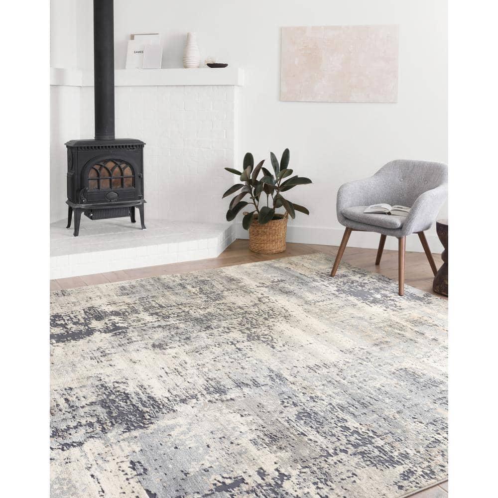 Granite Gray Rectangular Stain-Resistant Synthetic Area Rug 9'-3" x 13'-3"