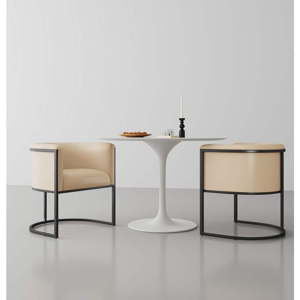 Manhattan Comfort Cosmopolitan Faux Leather Dining Chair Tan: Art-Deco, Metal Frame, No Assembly Required