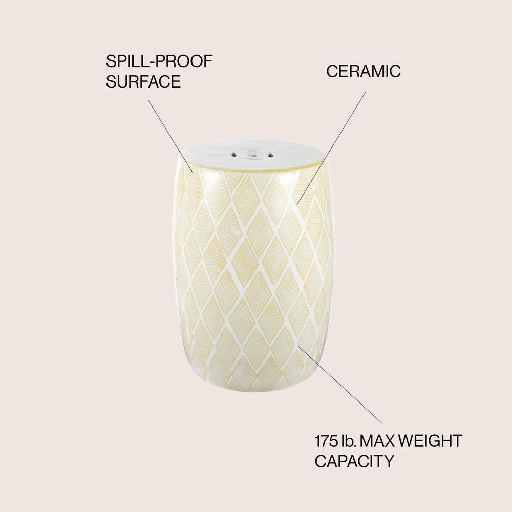Moroccan Diamonds 18" Ceramic Drum Garden Stool, Yellow - JONATHAN Y