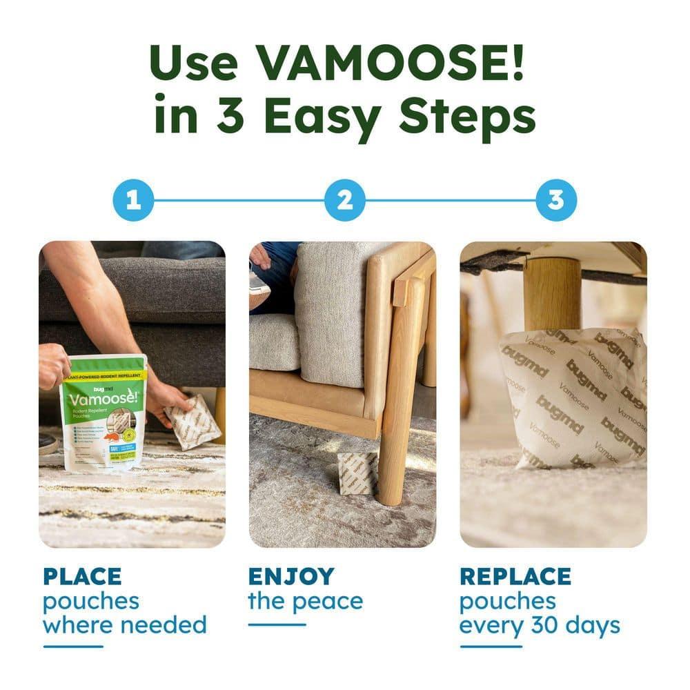 BugMD Vamoose - Rodent Repellent Pouches (1 Pack, 4 Pouches), Plant-Powered Rat Repellent, Rodent Defense Mice Repellent, Rat Repellent, Mouse Deterrent Indoor