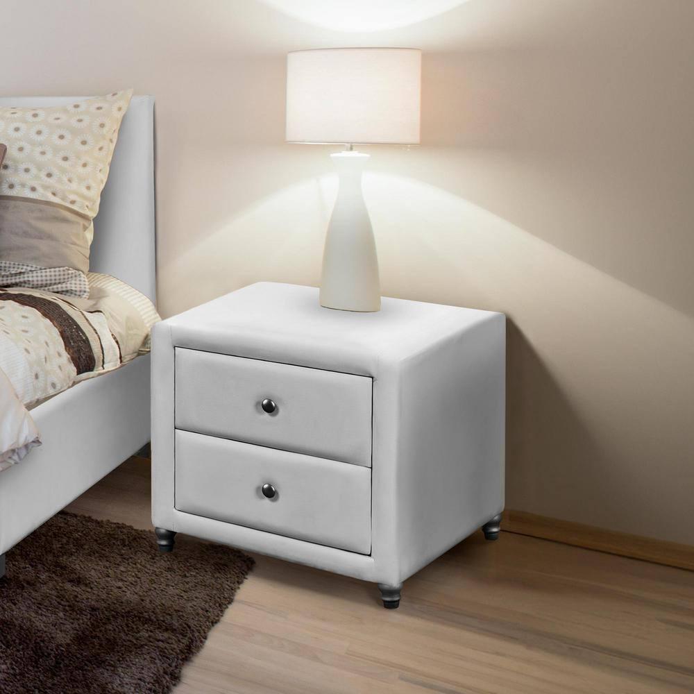 Camden Isle Faux Leather Upholstered 2 Drawer Nightstand in Beige