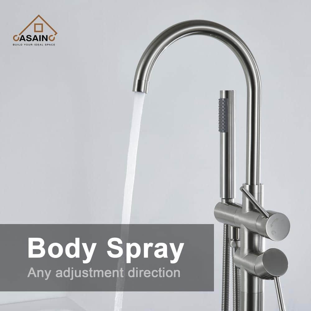 Double Handle Floor Mounted Freestanding Tub Filler With Handshower