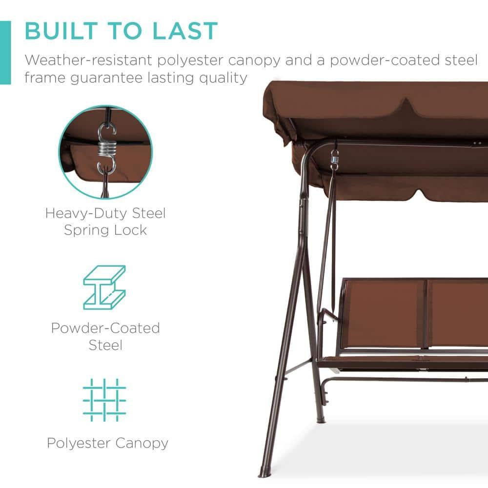 Best Choice Products 2-Seater Outdoor Adjustable Canopy Swing Glider Patio Bench w/ Textilene, Steel Frame - Brown