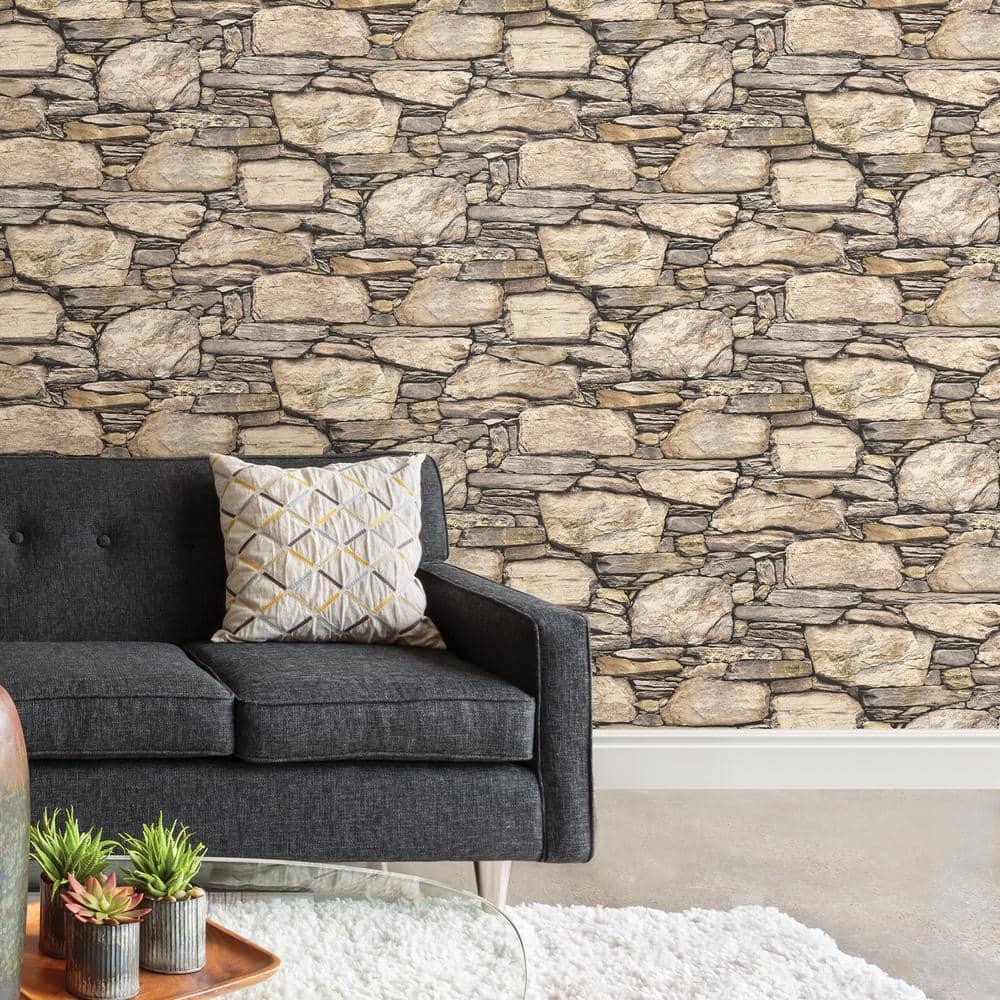 NuWallpaper Hadrian Stone Wall Vinyl Peel And Stick Wallpaper, 216-in by 20.5-in, 30.75 sq. ft.