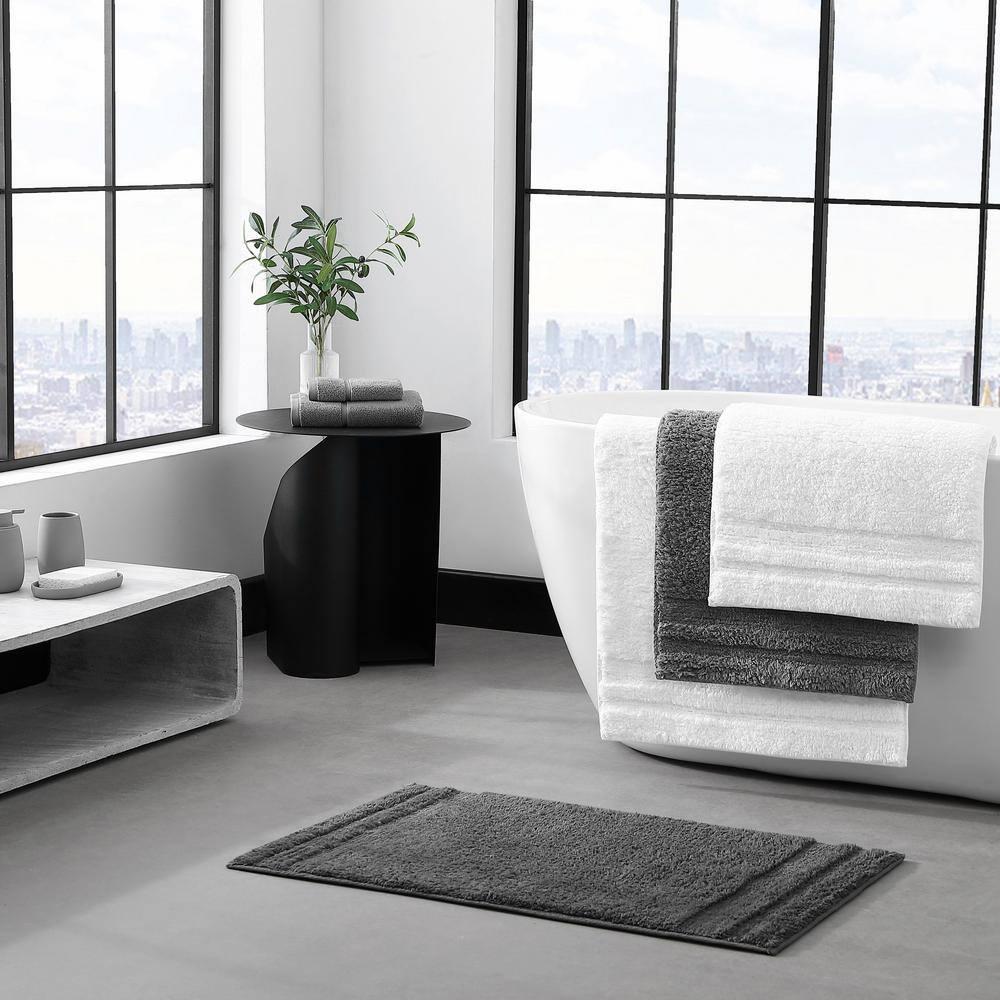 Vera Wang Eden Plush Pile Solid Reversible Cotton White 2 Piece Bath Rug Set