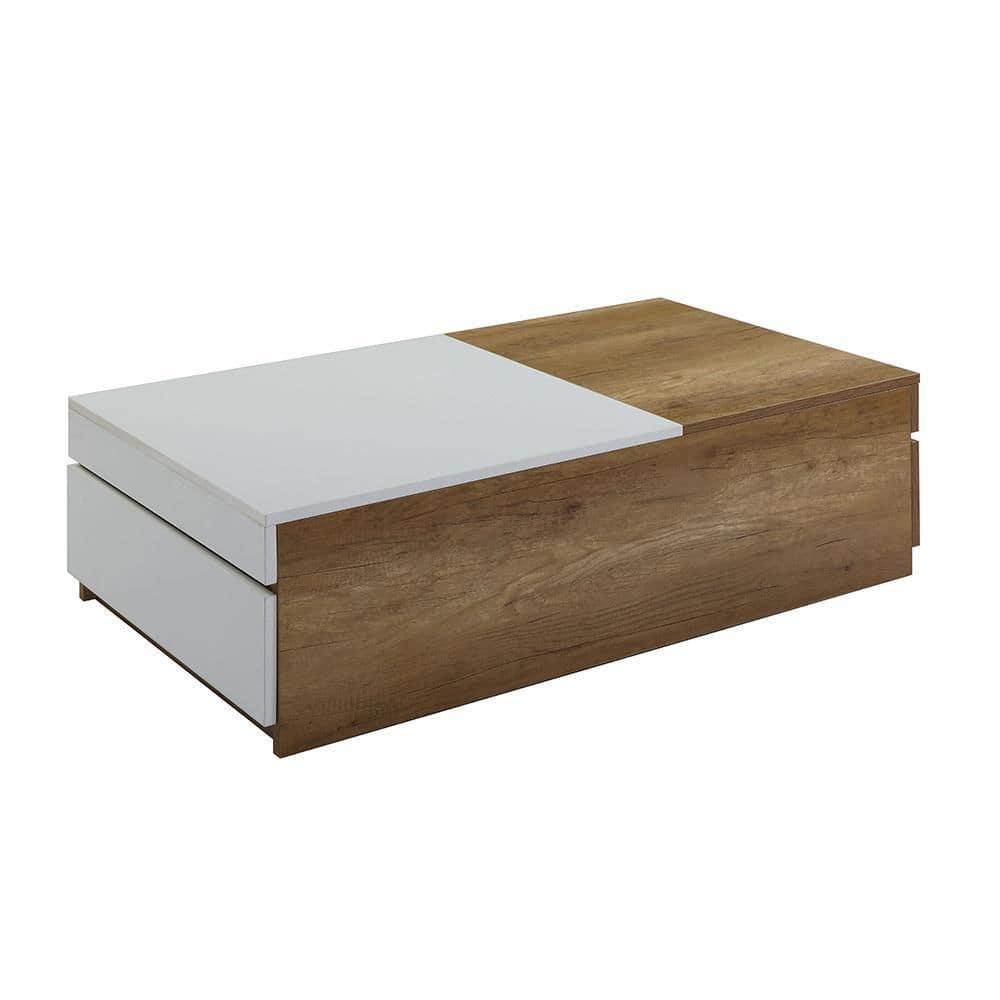 Aafje 49" Coffee Tables Oak/White Finish - Acme Furniture: Rectangular Living Room Table with Adjustable Shelves, Drawer