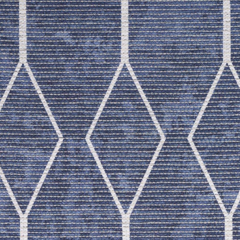 Pymble Geometric Machine Washable Area Rug in Navy Blue