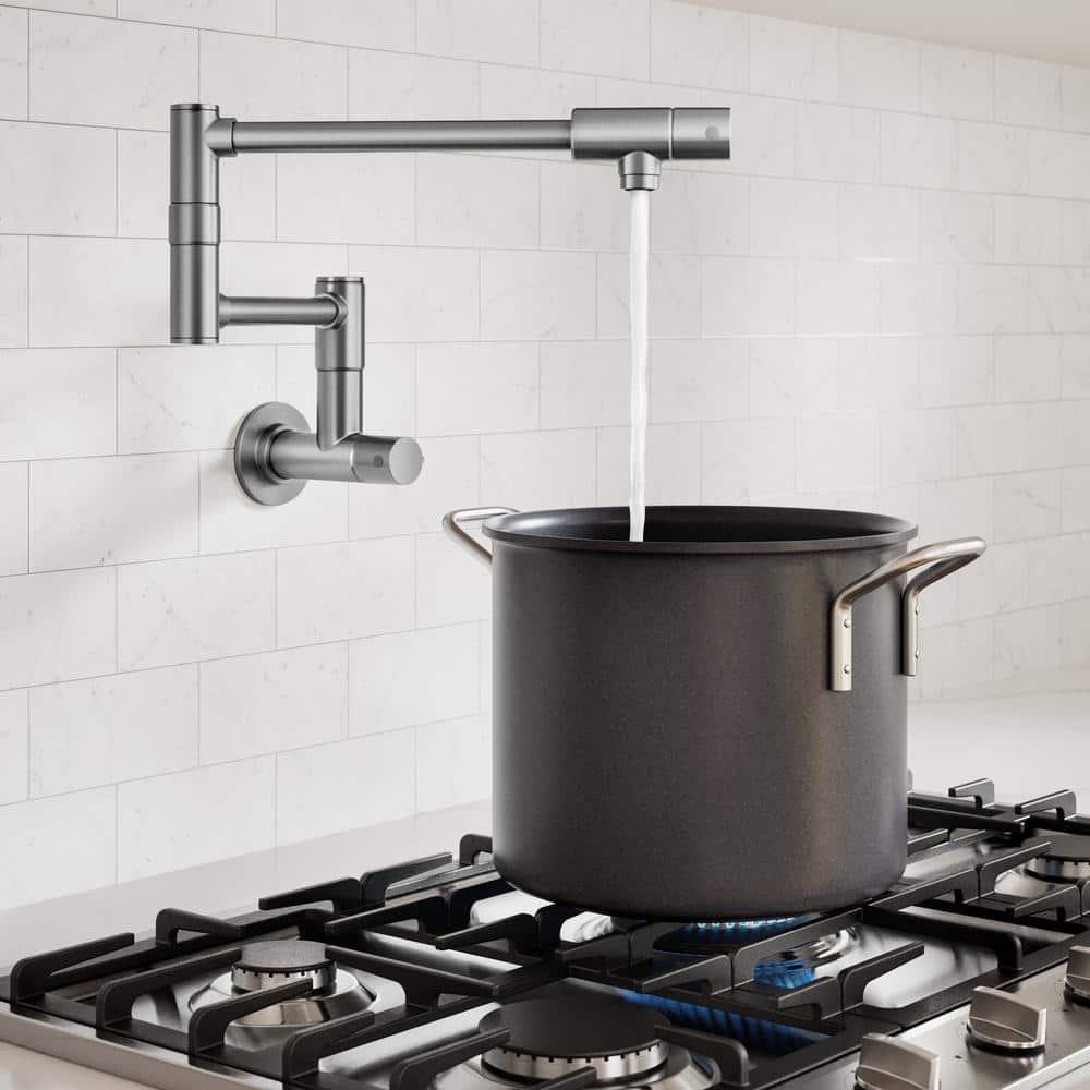 KRAUS Bolden 2 Handle Pot Filler Faucet With Retractable Arm, Wall Mount Kitchen Faucet, Pot Filler For Over Stove
