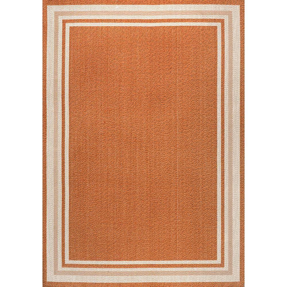 4' x 6' James Modern Border Stripe Indoor/Outdoor Area Rug, Orange/Cream - JONATHAN Y