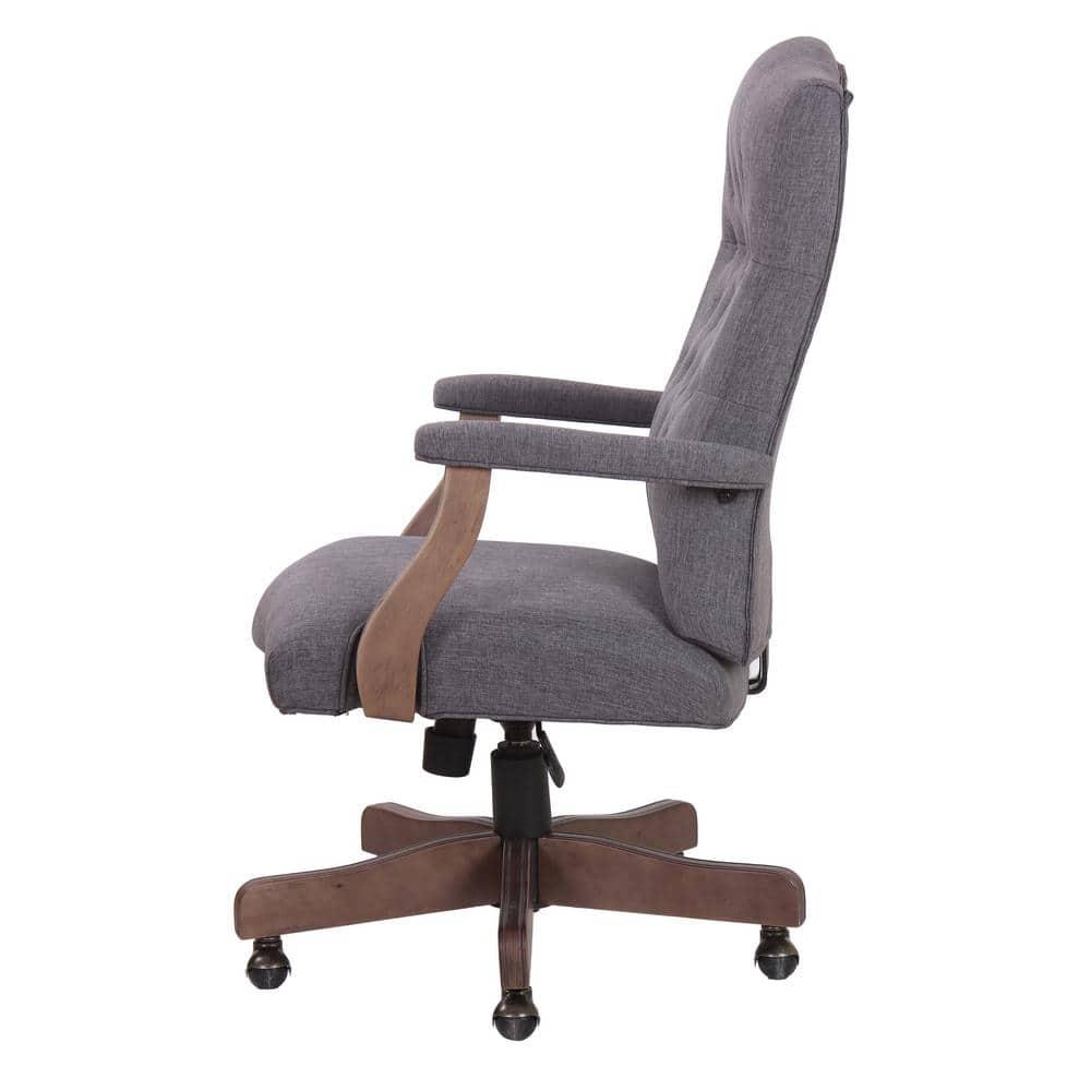 Traditional Executive Chair Slate Gray - Boss Office Products: Driftwood Base, Brass Castors, Pneumatic Lift