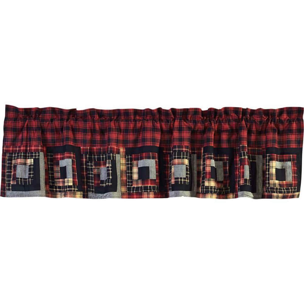 VHC Brands Rustic & Lodge Kitchen Window Curtains-Cumberland Patchwork Bedding Accessory, Valance 16x72, Chili Pepper Red