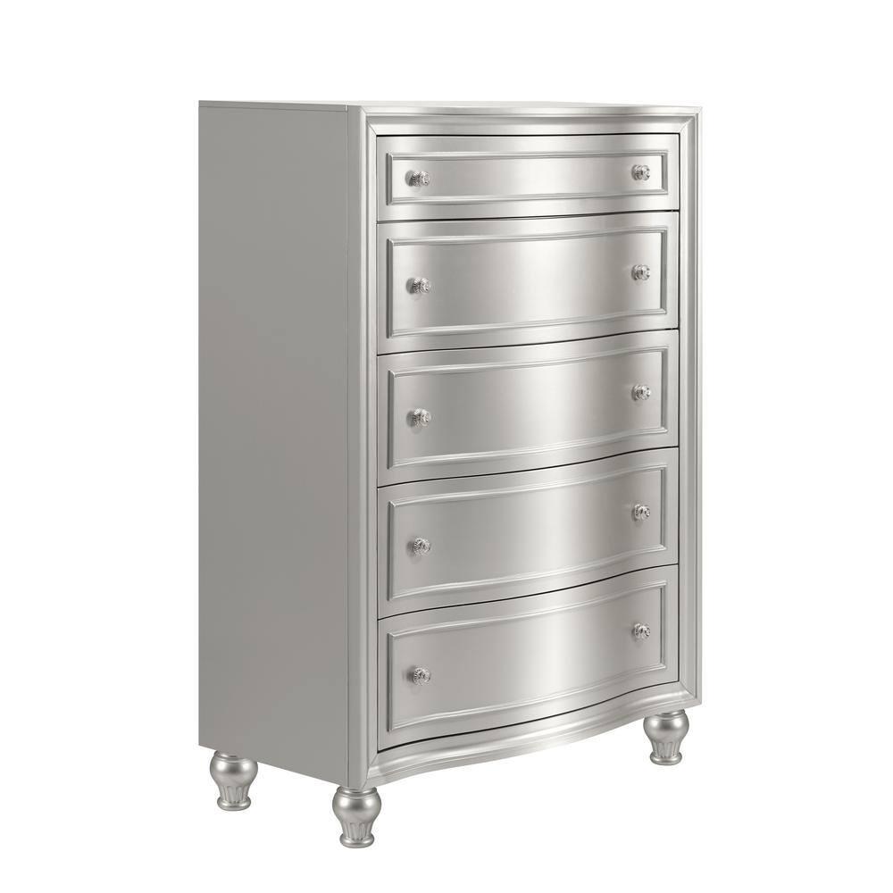 New Classic Furniture Reflections 4-Pc Wood Queen Bedroom Set (B/Dr/Mr/Ch), Silver
