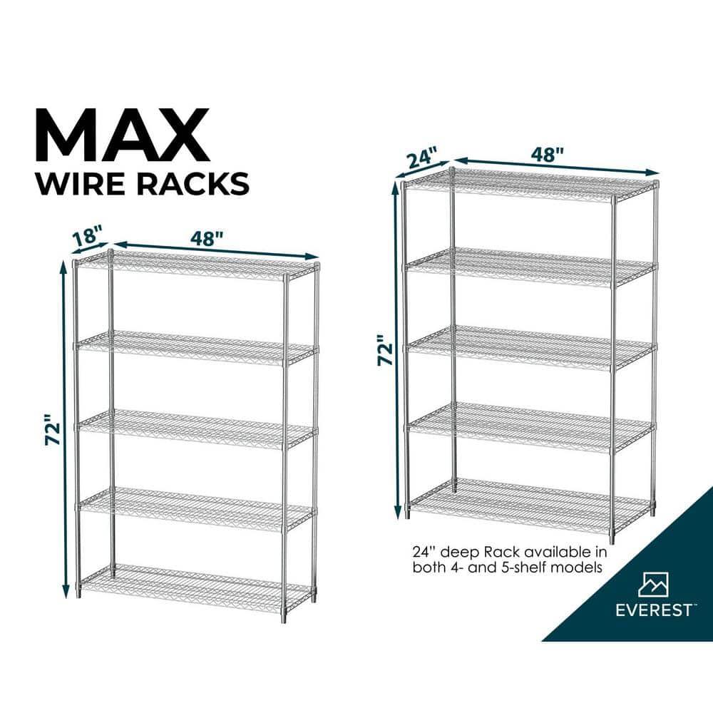 Everest Home Everest Wire Rack Heavy-Duty 5-Tier Utility Shelving Unit, 48 W x 24 D x 72 H, Chrome
