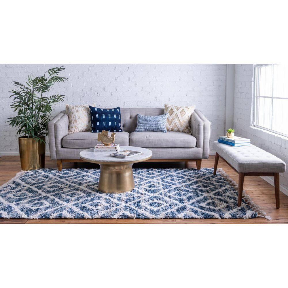 Hygge Shag Diamond Blue 8 ft. x 10 ft. Area Rug