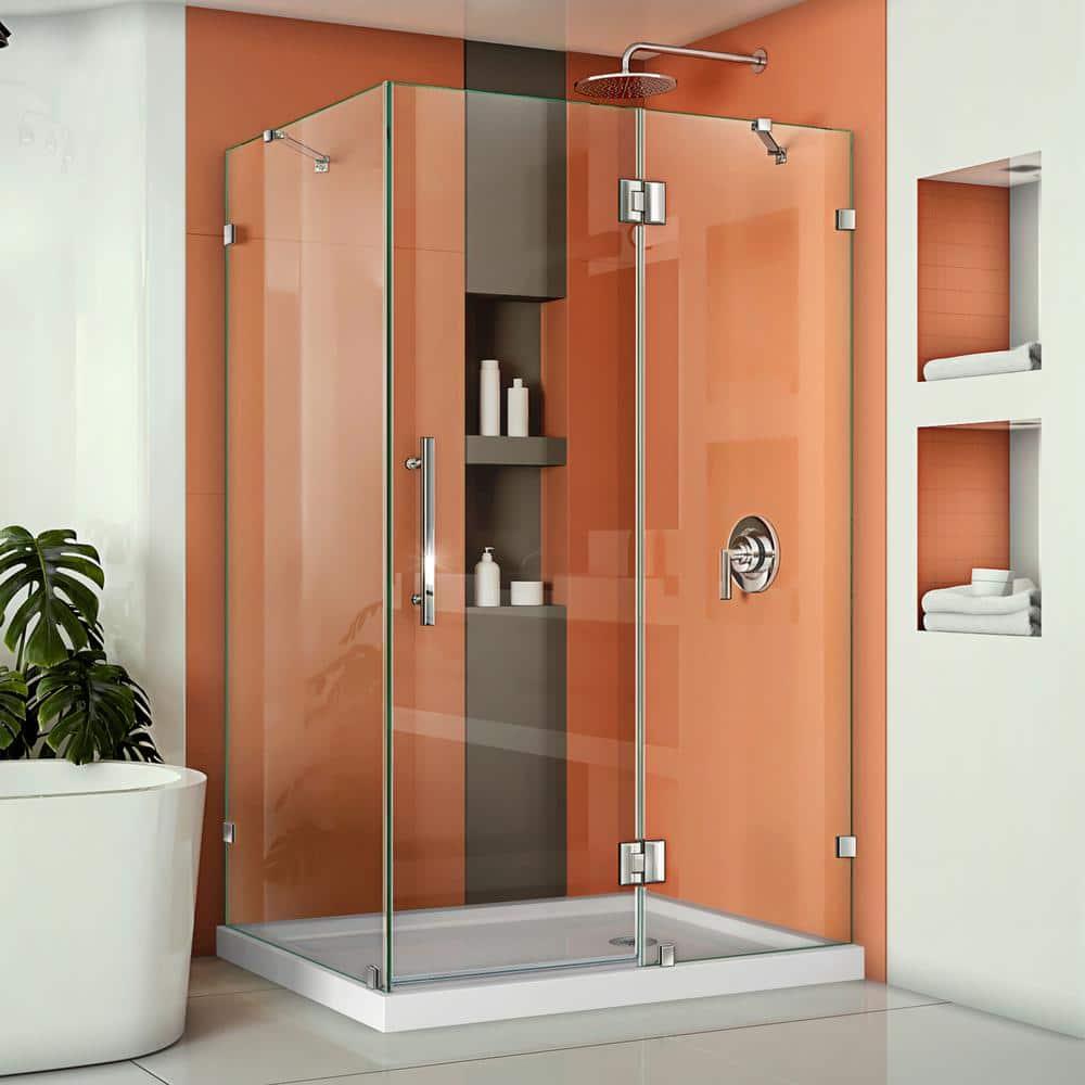 Quatra Lux 46.38" x 72" Hinged Frameless Shower Door with Clear Max Technology