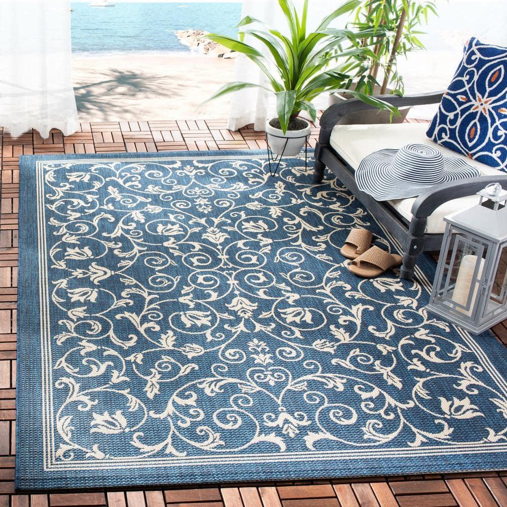 SAFAVIEH Courtyard Nanda Floral Indoor/Outdoor Area Rug, 9' x 12', Navy/Beige