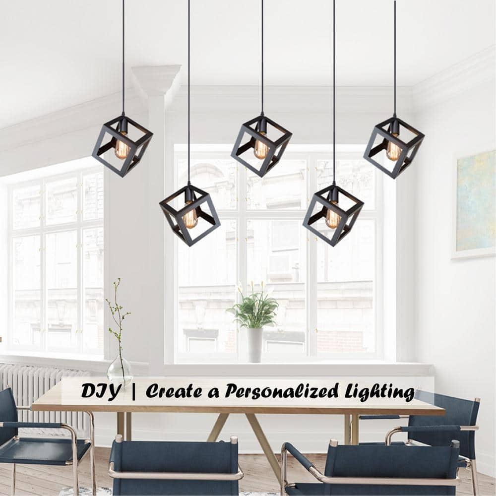 1-Light Matte Black Modern/Contemporary Geometric LED Mini Kitchen Island Light, Kitchen Island Chandeliers Light for Dining Room, Kitchen Island, Bedroom
