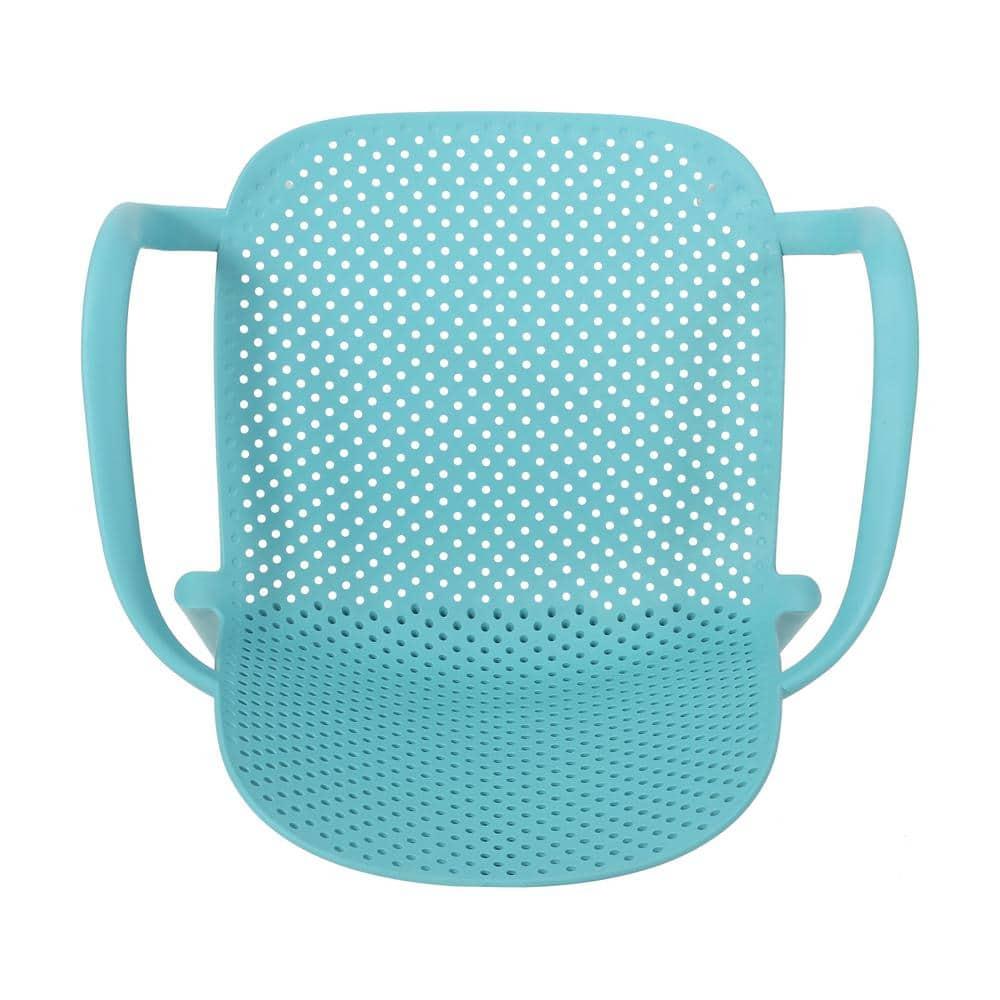Noble House Gardenia Plastic Stacking Patio Dining Arm Chair in Teal (Set of 2)