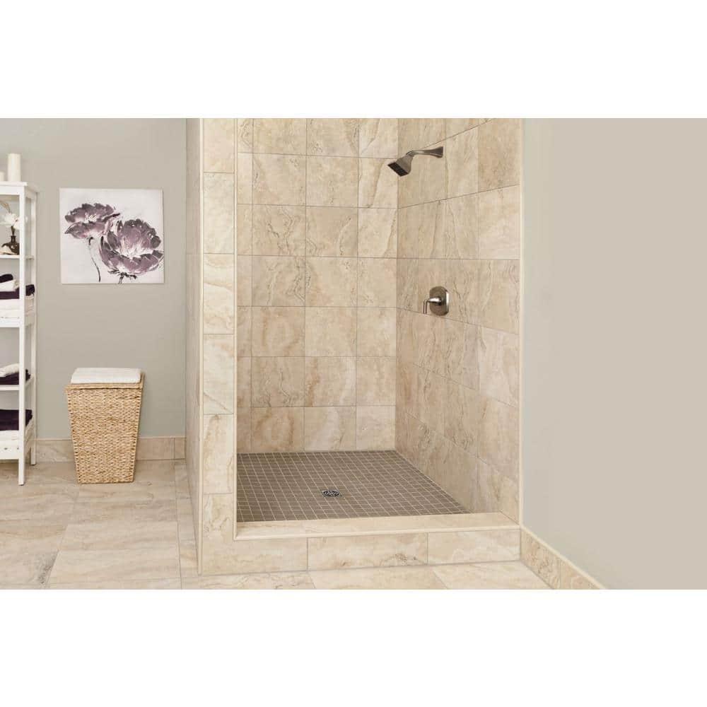 Schluter Kerdi Shower Kit with Shower Tray, Curb, Waterproofing Membrane, Strips, and Seals - Waterproofing System for Showers - PVC Plastic, Center Outlet Position, 48" x 48" Tray Size - KSK1220PVCE