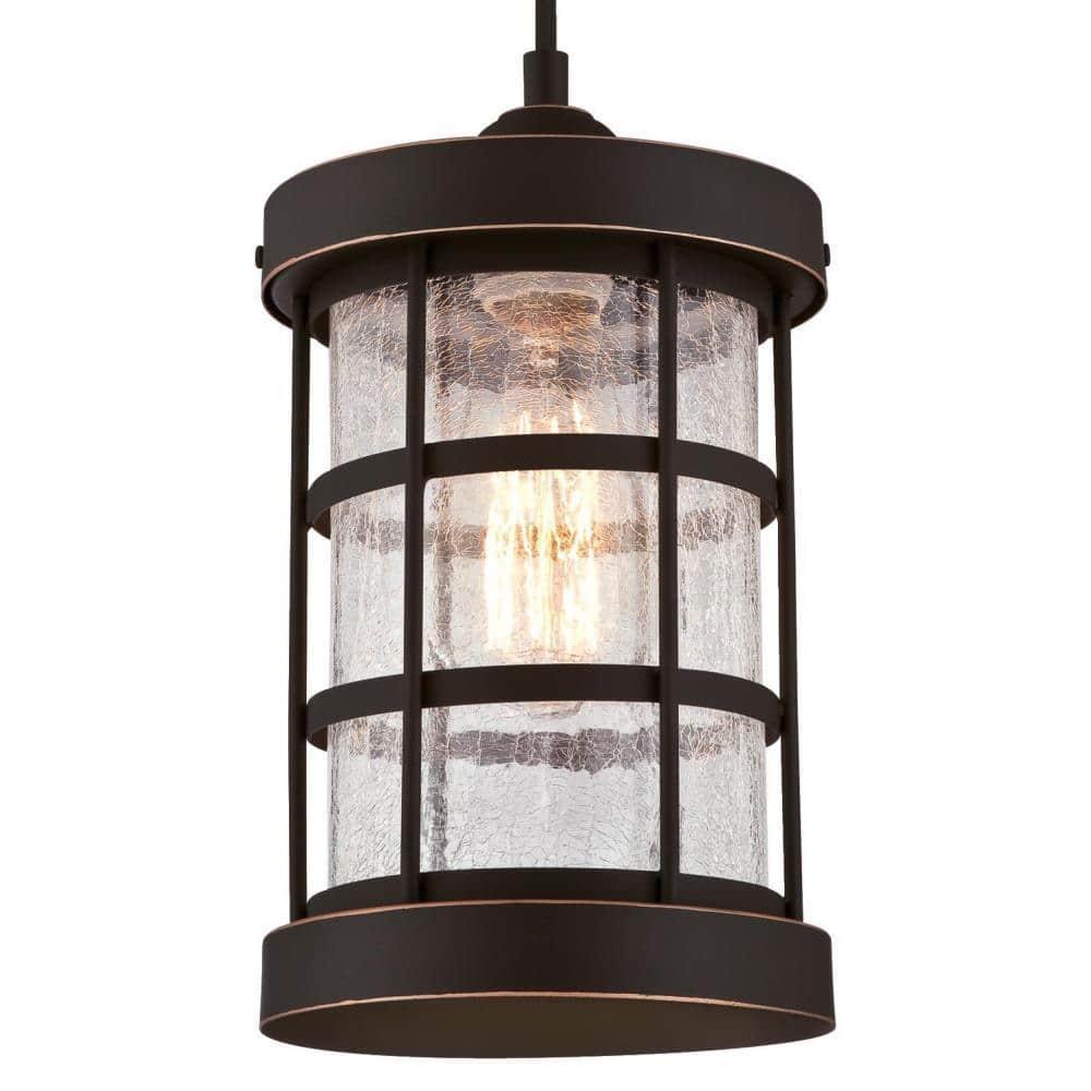 Westinghouse 6361500 Barkley One-Light Mini, Oil Rubbed Bronze Finish with Highlights and Clear Crackle Glass Indoor Pendant